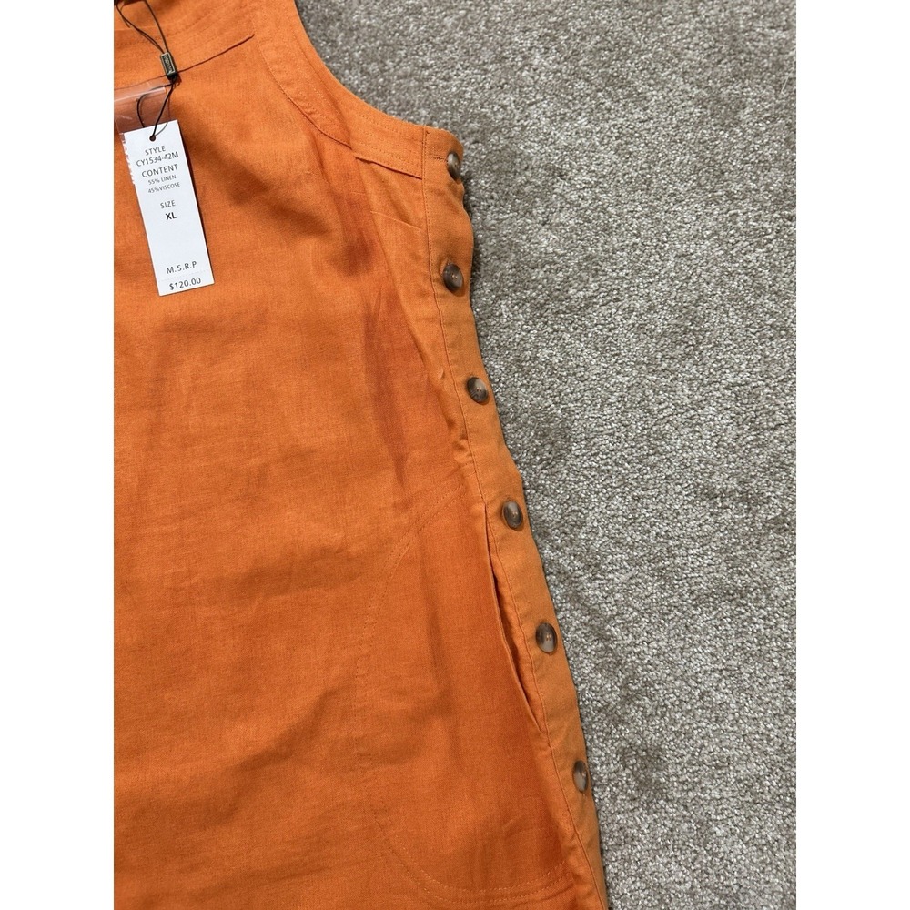 NEW For Cynthia Women's XL Sleeveless Dress w/ Pockets Orange Linen Blend Dress - Picture 4 of 13